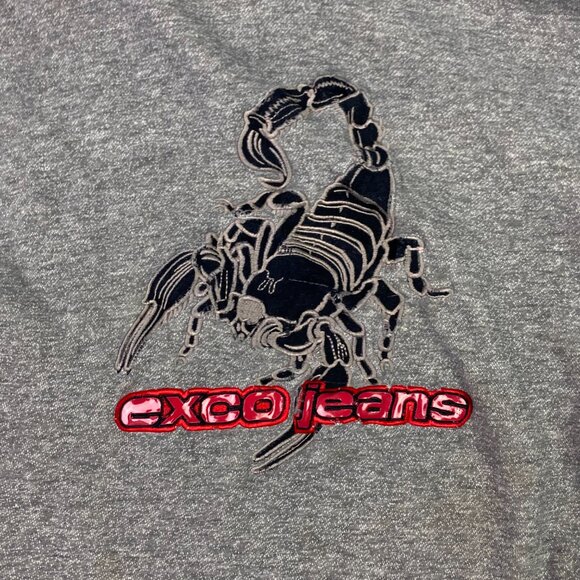 Vintage Y2K 90s Exco Jeans Scorpion Hoodie Men's Large Gray - Picture 3 of 16